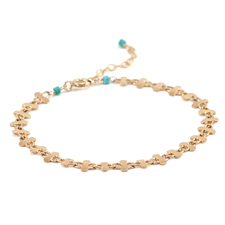 Bracelet "Grain" long, plaqué or, Turquoise