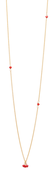 Sautoir "Pompon" plaqué or, cristal rouge